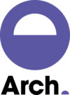Arch logo, symbol and wording in vertical layout