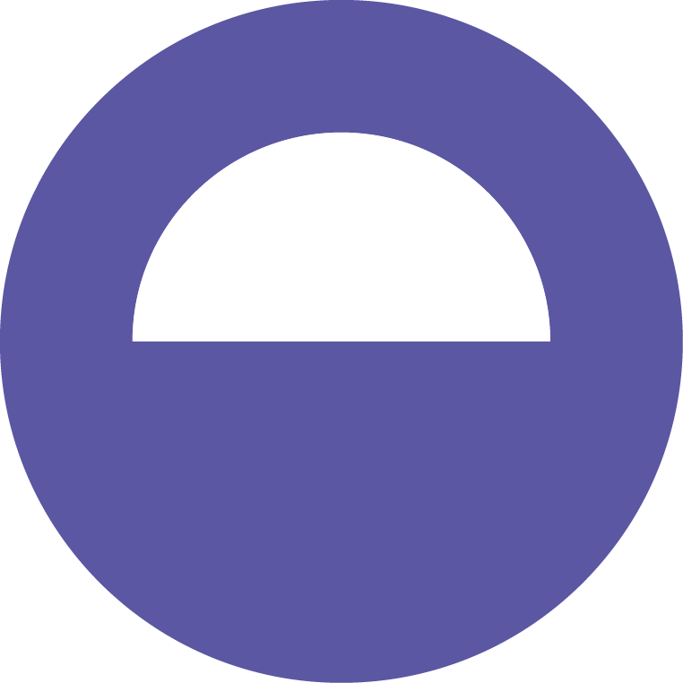 Symbol of the Arch logo, a purple circle with white cut out semi circle inside